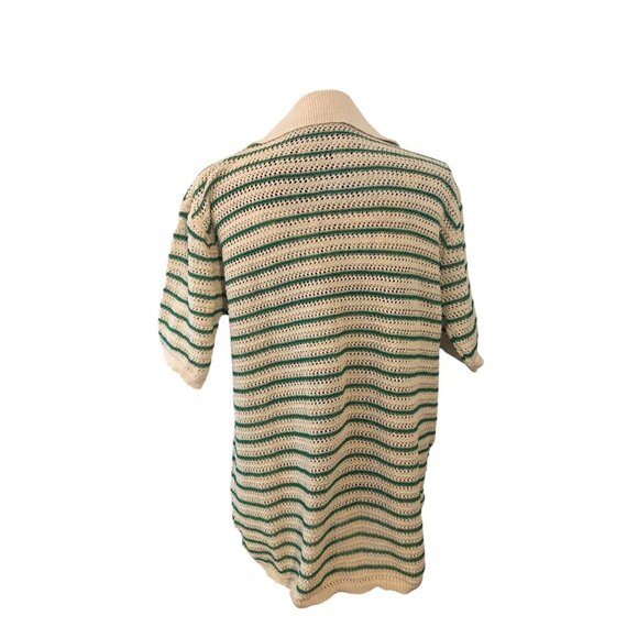 Vintage Style Green Cream Button Down Short Sleeve NERD Collared Sweater Sz XXL - Picture 15 of 16